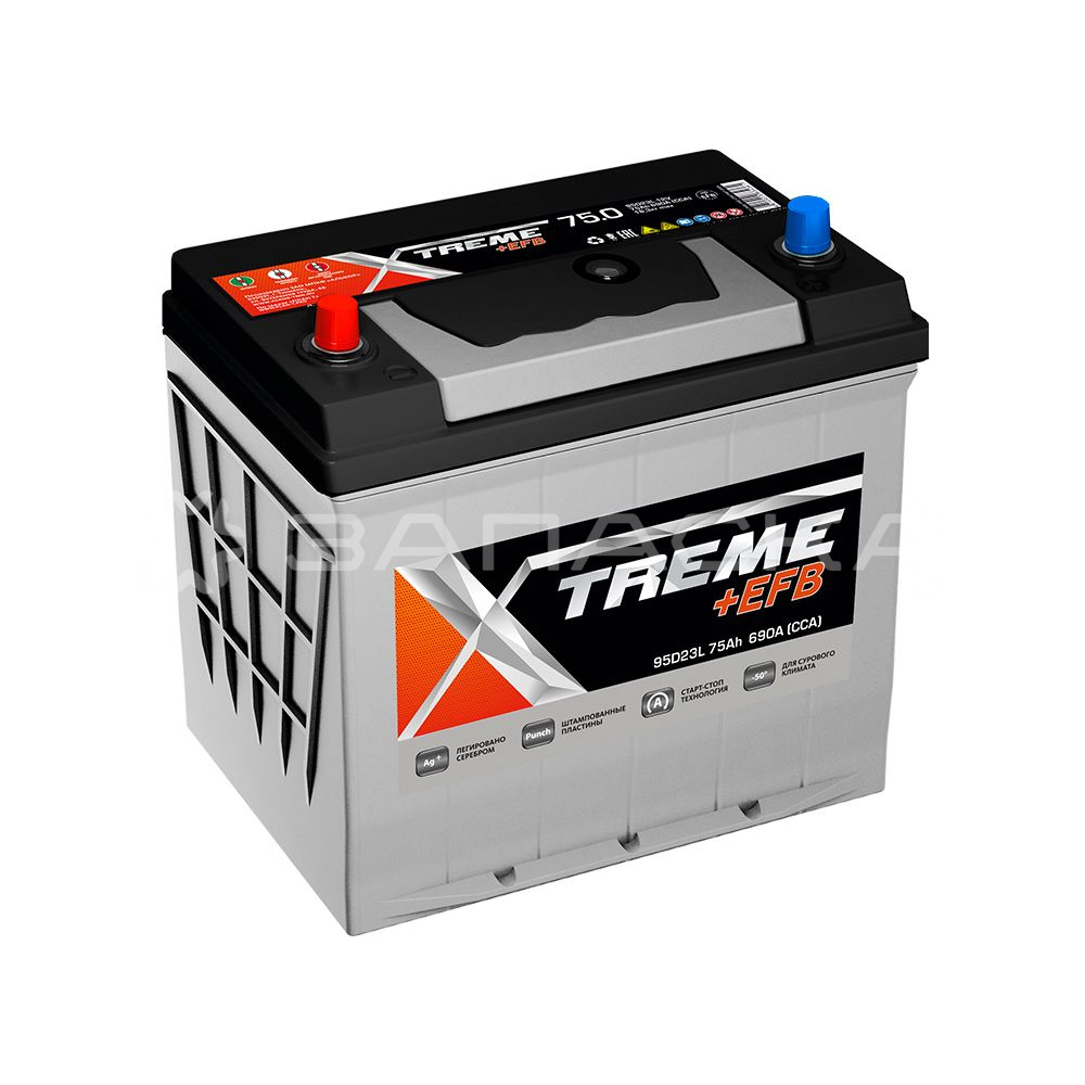 Аккумулятор автомобильный XTREME+EFB 75Ah 95D23L обратная полярность