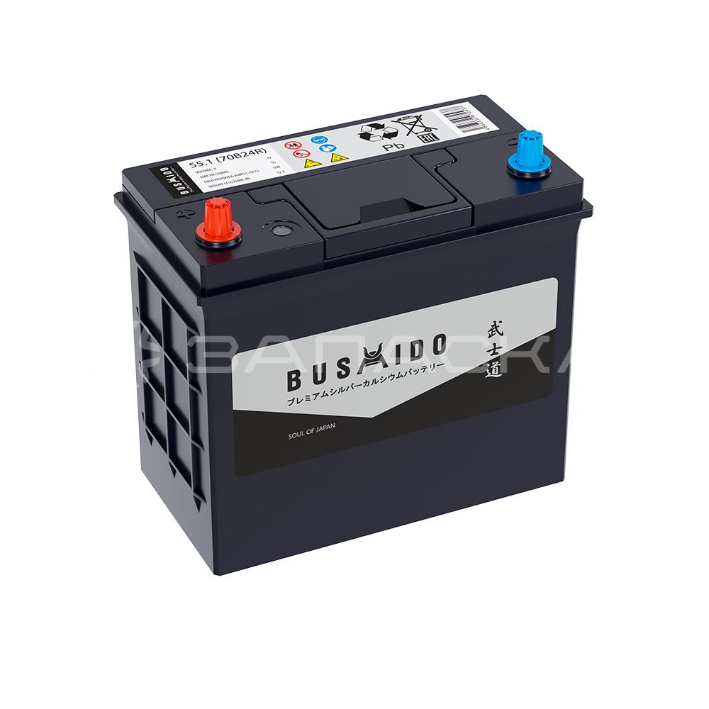 Аккумулятор автомобильный BUSHIDO SJ 55Ah 70B24R прямая полярность (CA)