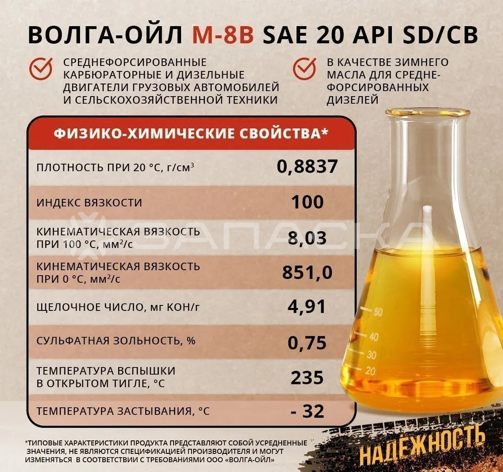 Масло моторное минеральное Волга-Ойл М-8В 1л