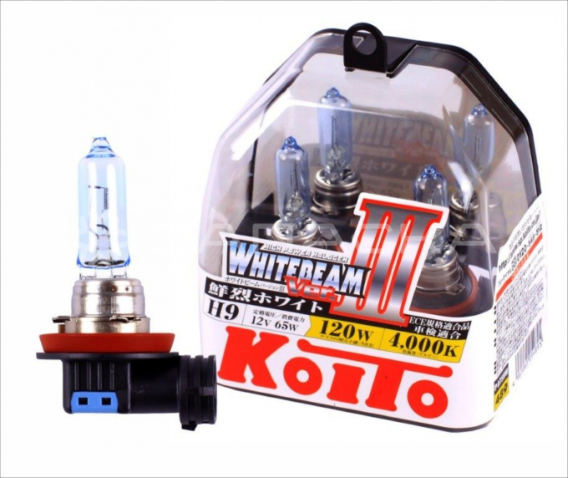 Автолампа H9  65w (120w)  KOITO P0759W   Whitebeam III 4000K  12v (2шт)