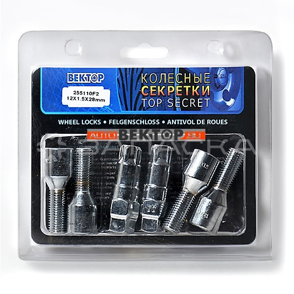 Секретный болт 252110F2 M12X1,25X28mm конус, D=20mm, внутр. (Вектор), к-кт