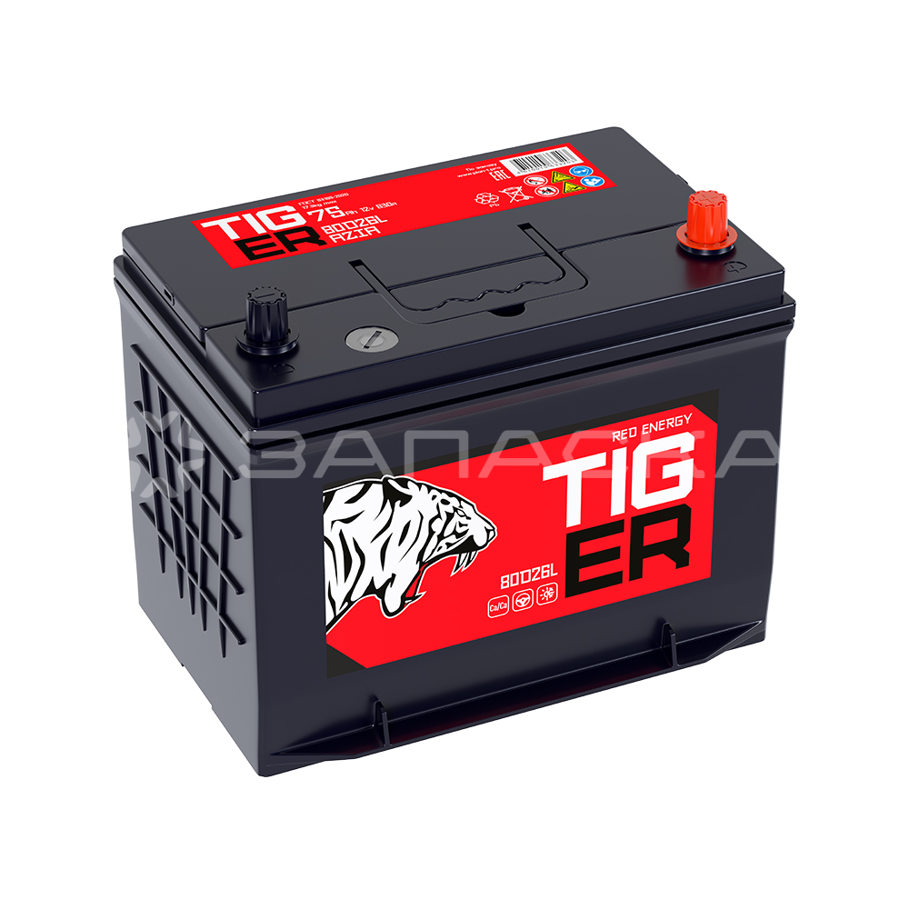 Аккумулятор автомобильный TIGER Red Energy 75Ah 80D26L обратная полярность (PS)