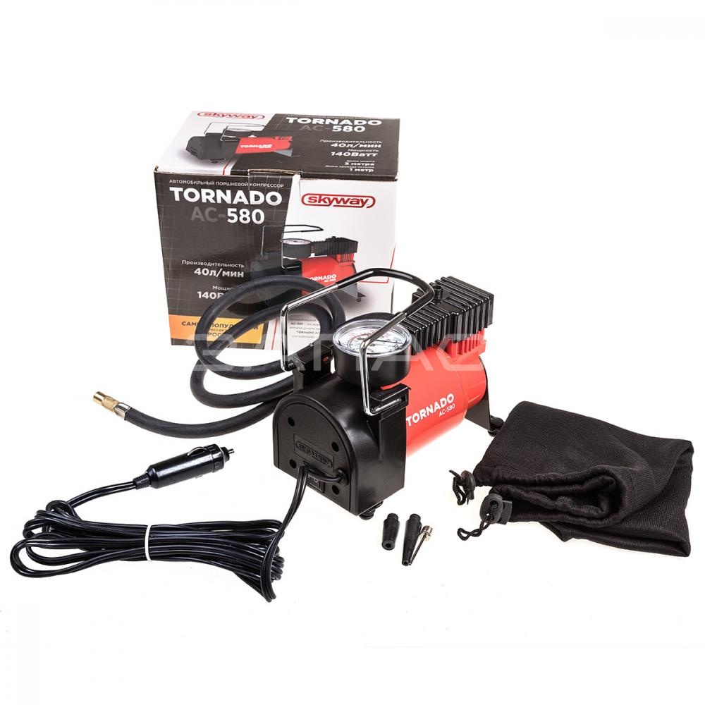 Компрессор металлический 40 л/мин в прикуриватель ТОРНАДО АС-580 SKYWAY
