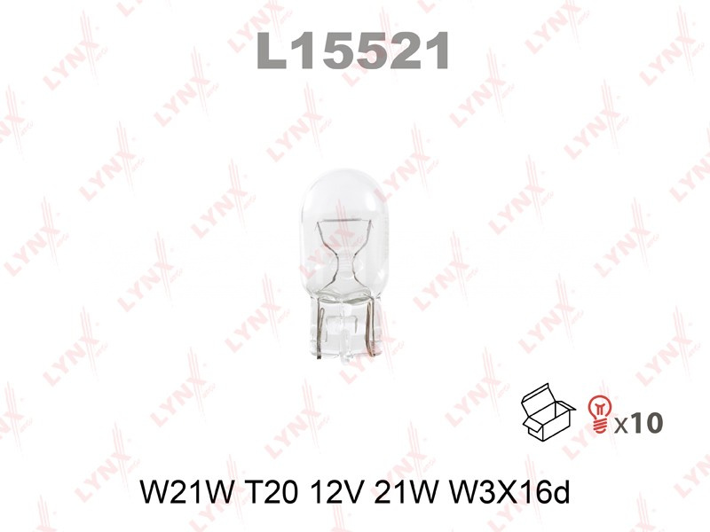 Автолампа w21w 12v (W3X16D) L15521 б/цок., 1 конт. LYNXauto