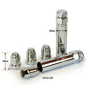 Секретная гайка 215345SD М12Х1,50 Высота 30 мм Тройной никель/хром Конус.Dкл=20мм, 1кл, к-кт